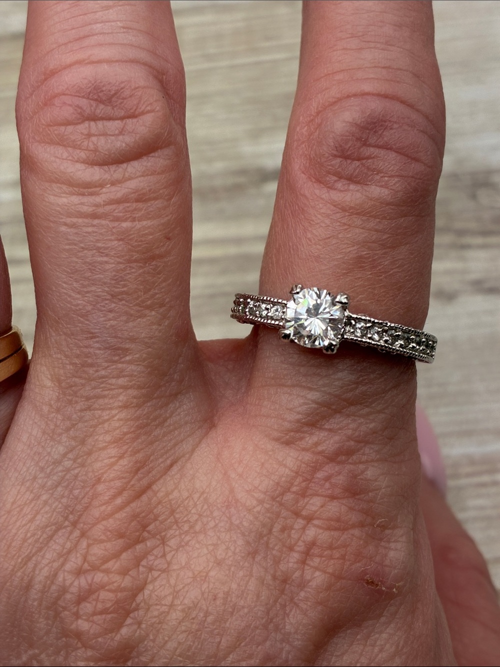 Sterling Silver Solitaire Engagement Ring with CZ & Pavé Band